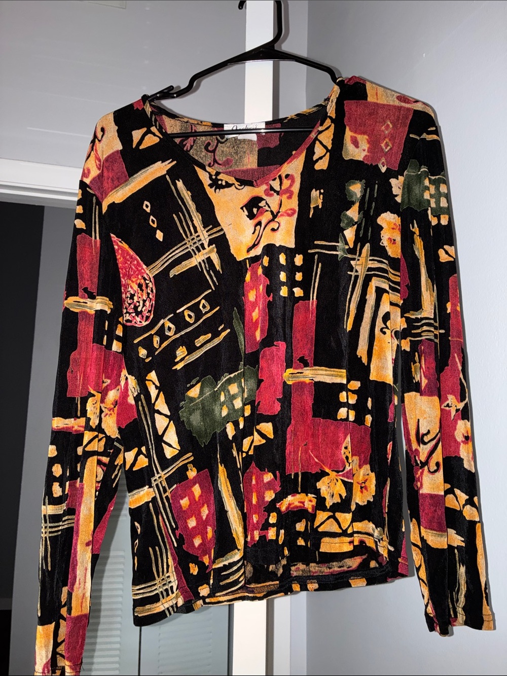 Vintage Carducci Long-Sleeve Abstract Print Top